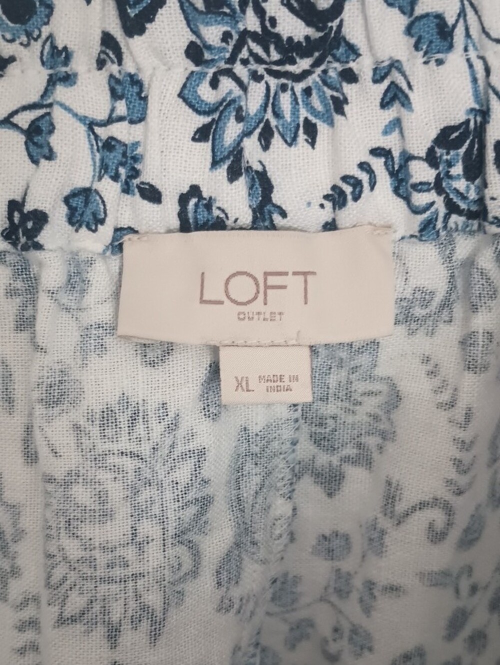LOFT White and Blue Floral Paisley  Linen Blend Skirt - Picture 2 of 5